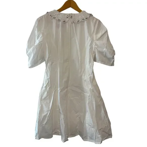Anthropologie BHLDN Pearl Crystal Collar Puff Sleeve Ivory Mini Dress M